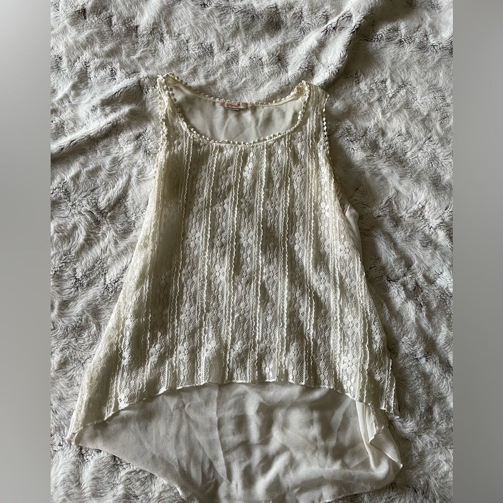 April USA tank top shirt Lace cream off white top